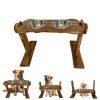 Comedero elevado graduable teca natural perritos